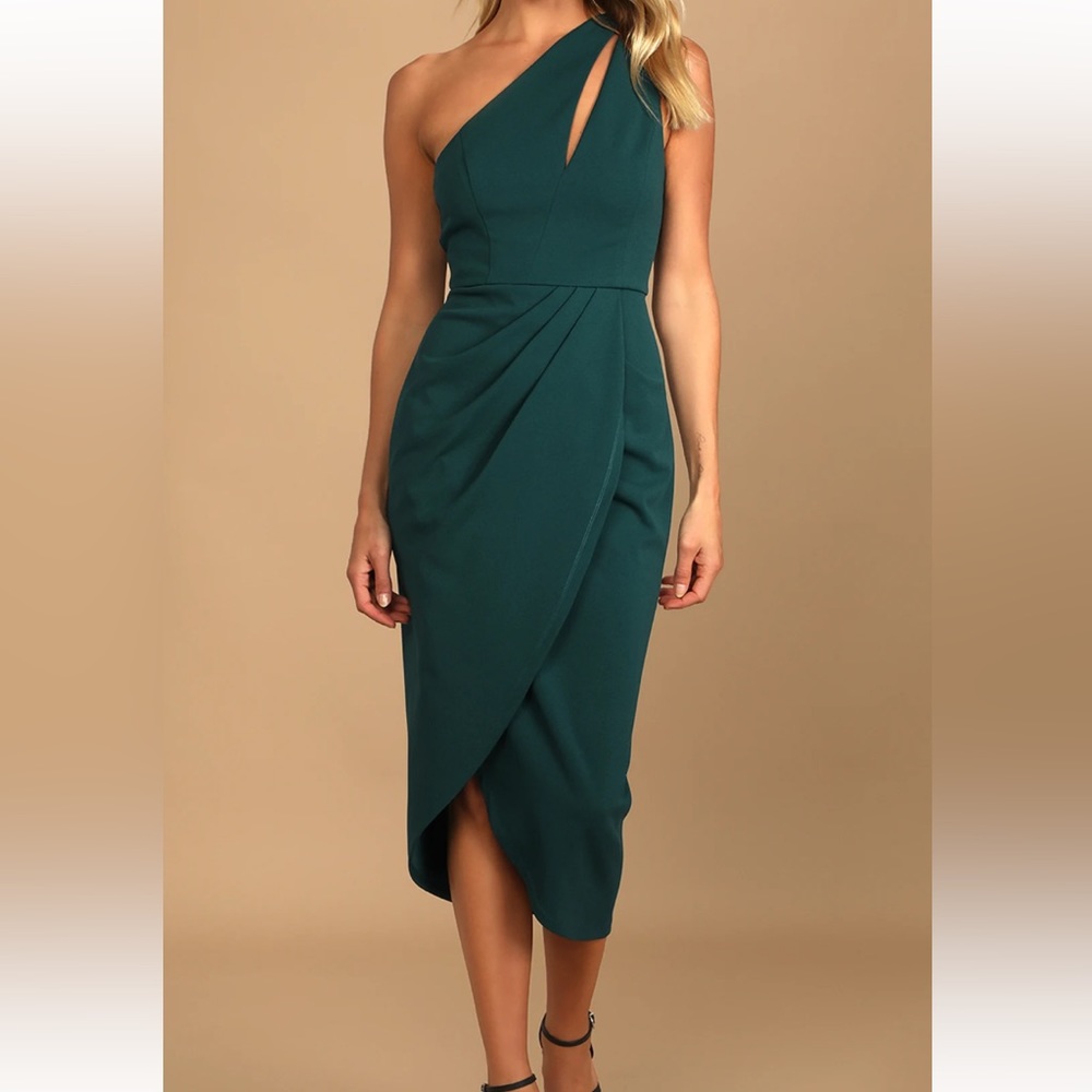 So Flirty Hunter Green One-Shoulder Cutout Asymmetrical Dress